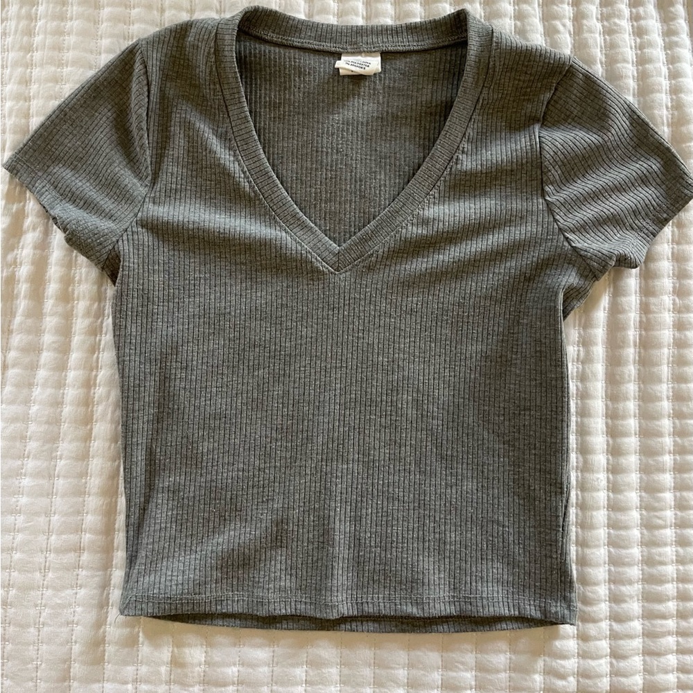 Grey Destined V-neck Crop Top
